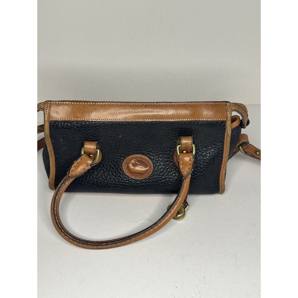 Vintage Dooney & Bourke AWL Leather Satchel Navy Tan Crossbody USA
